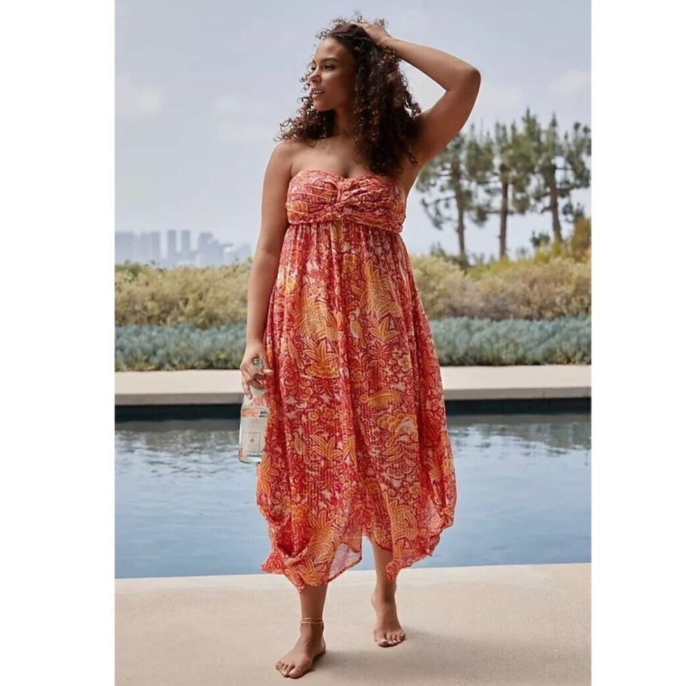 New Anthropologie Harem Strapless
Jumpsuit Orange Size S NWOT